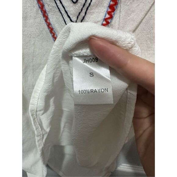 THML ￼Anthropology Boho Embroidered Top Cap Sleeve White Small - Picture 4 of 7